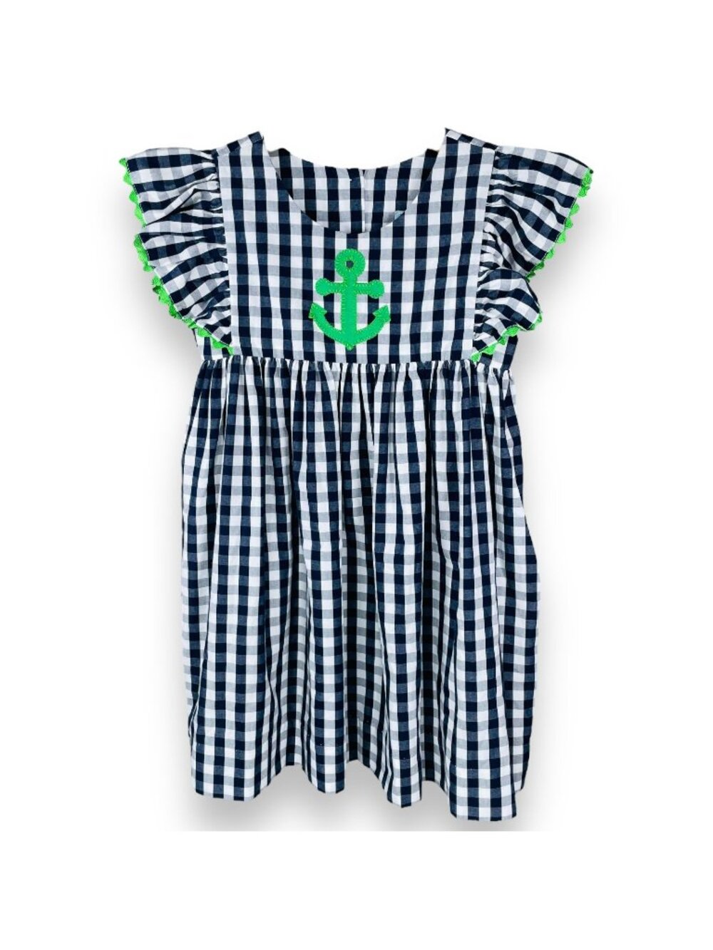 Honesty Girls Plaid Girls Nautical Anchor Appliqué Ruffle Dress 4T - 5